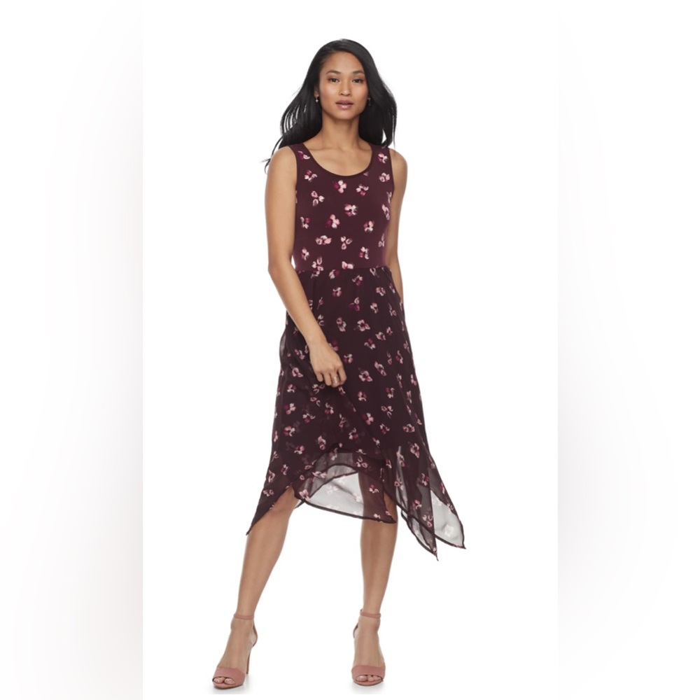 ELLE HANDKERCHIEF HEM FLORAL DRESS